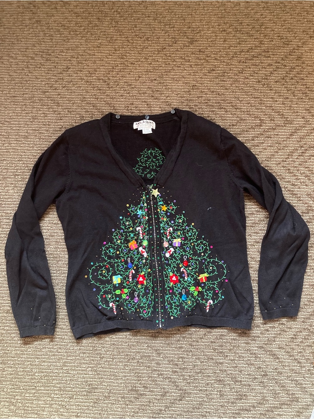 Jack B. Quick Ugly Christmas zipper sequined embellished sweater Large vintage
